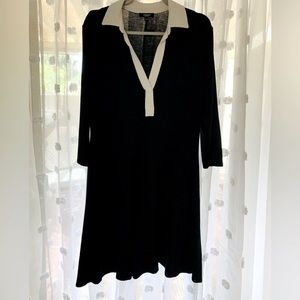 Fun Premise 3/4 Sleeve Black Dress with Contrast Collar and Flare